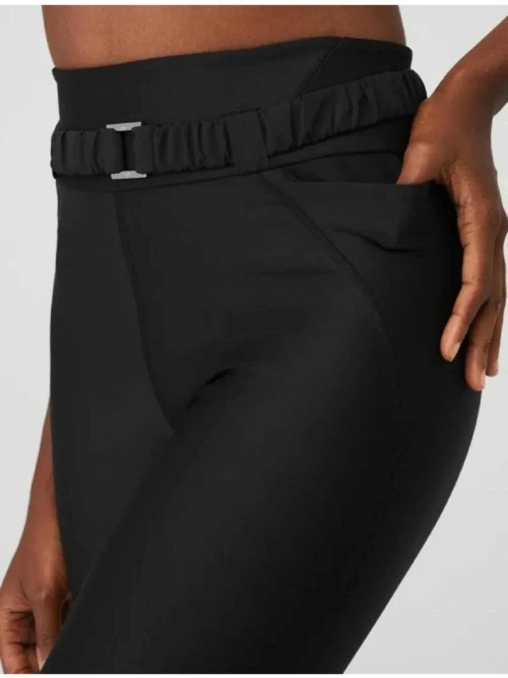 Alo Airlift High-Waist 7/8 Charmer Leggings Black Hi-Rise Waisted Belted Tights